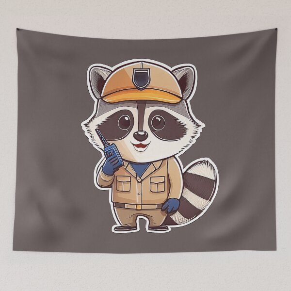 Item preview, Cute Security Guard Raccoon With Walkie Talkie Cartoon designed and sold by ChernivtsiSkoda.