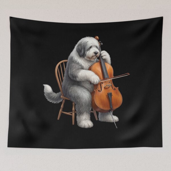 Item preview, Old English Sheepdog Playing Cello Player Cellist Dog Lover designed and sold by TerryConnells.