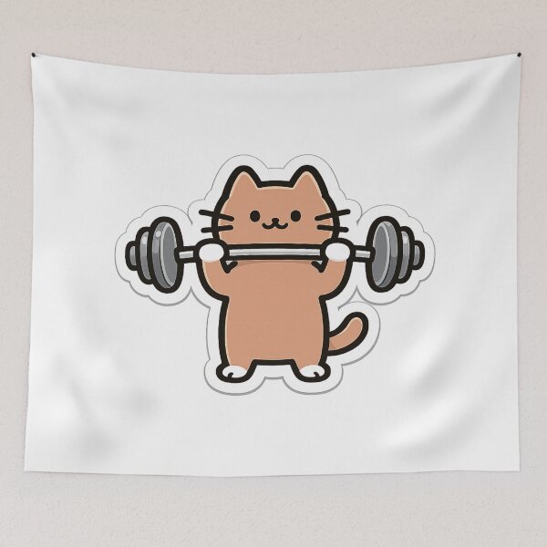 Item preview, Cute Kawaii Gym Cat Lifting Weights Funny Workout Sticker designed and sold by ahfas86.