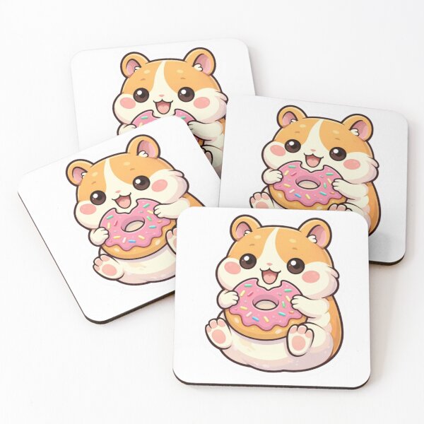 Item preview, Cute Kawaii Hamster Eating Donut Sticker – Adorable Pastel Cartoon Donut Lover designed and sold by Dasts Cart.