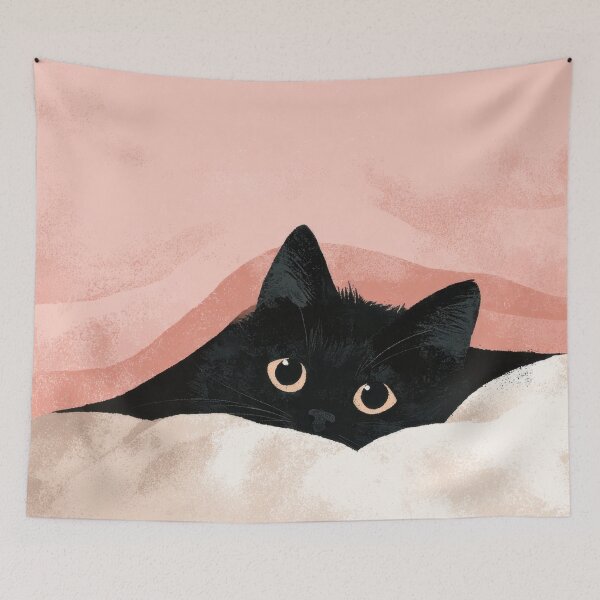 Item preview, Black cat peeking from under blanket designed and sold by anytka.