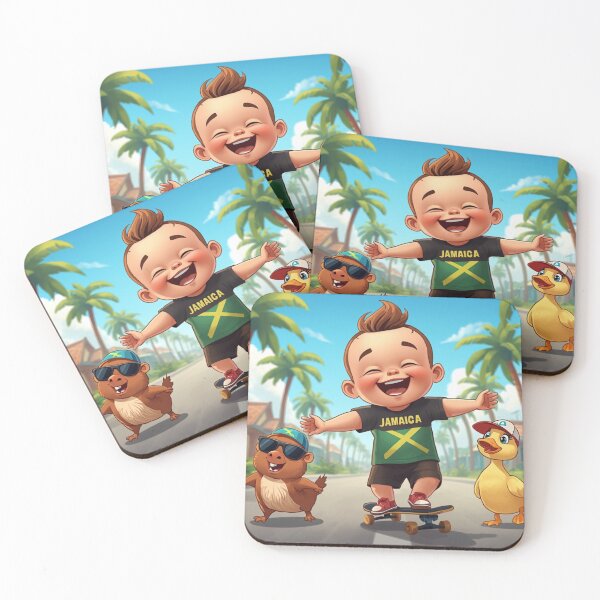 Item preview, Laughing Baby Skateboarding with Capybara & Duckling – Funny Tropical Cartoon T-Shirt designed and sold by Mitaudesign.