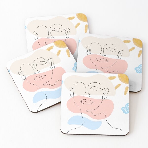 Item preview, Abstract Line Art Face with Sun and Clouds designed and sold by Vega Ed.