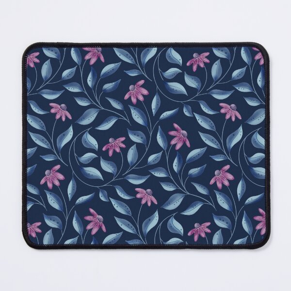 Item preview, Botanical Vines with Magenta Flowers and Blue Leaves on Deep Navy Blue designed and sold by Karima Deiss.