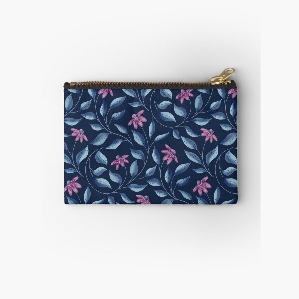 Item preview, Botanical Vines with Magenta Flowers and Blue Leaves on Deep Navy Blue designed and sold by Karima Deiss.