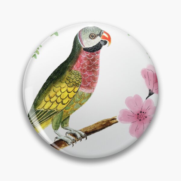 Item preview, Vintage Parrot with Pink Flowers Botanical Art designed and sold by Vega Ed.