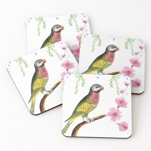 Item preview, Vintage Parrot with Pink Flowers Botanical Art designed and sold by Vega Ed.