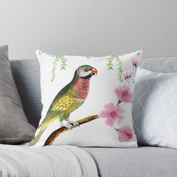 Item preview, Vintage Parrot with Pink Flowers Botanical Art designed and sold by Vega Ed.