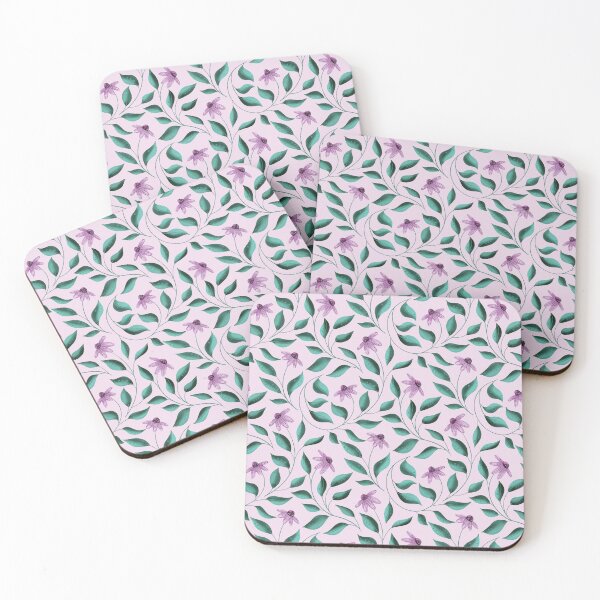 Item preview, Purple Coneflowers and Leaves on Soft Pink with Hand Drawn Texture designed and sold by Karima Deiss.