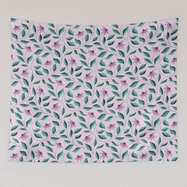 Item preview, Purple Coneflowers and Leaves on Soft Pink with Hand Drawn Texture designed and sold by Karima Deiss.