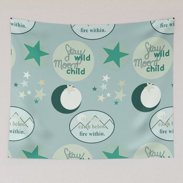 Item preview, Stay Wild Moon Child | Celestial Quote with Mountain and Stars designed and sold by The Amber Bird.