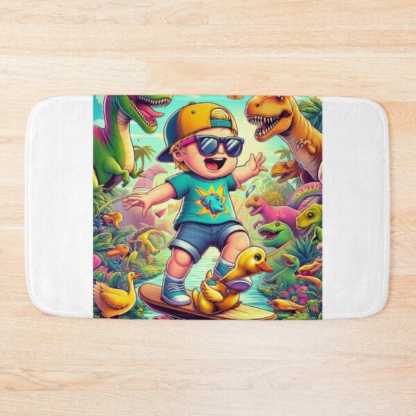 Item preview, Baby Skateboarding in Dinosaur Park with T-Rex & Duck – Funny Adventure Cartoon T-Shirt designed and sold by Mitaudesign.