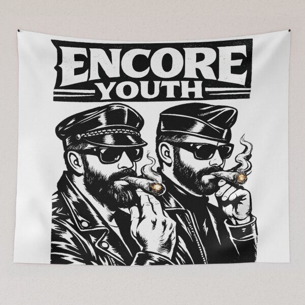 Item preview, Encore Youth – 90s Leather Culture Graphic | Black & White Retro Illustration by Smashed Apples designed and sold by SmashedApples.