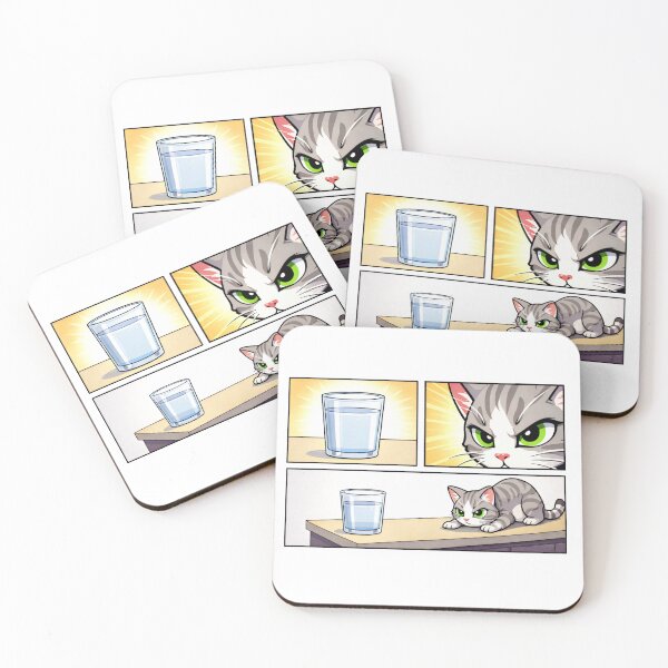 Item preview, Curious Cat vs Water Glass – Funny Cat Comic designed and sold by ClutchCassidyTees.