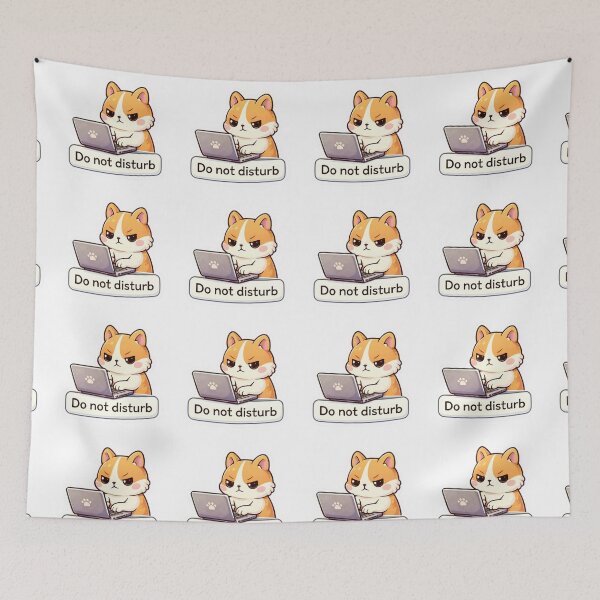 Item preview, Do Not Disturb Working Cat Sticker – Funny Kawaii Cat with Laptop Cartoon designed and sold by Dasts Cart.