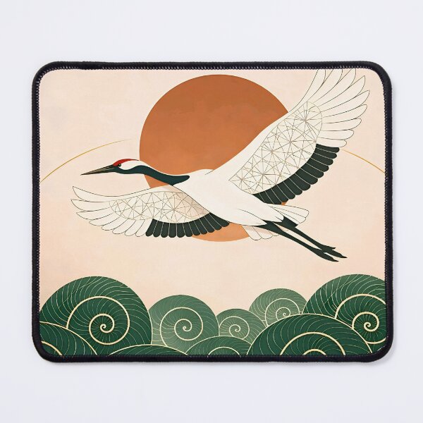 Item preview, Japanese Crane Flying Over Emerald Spiral Waves designed and sold by LuxeBuzz.