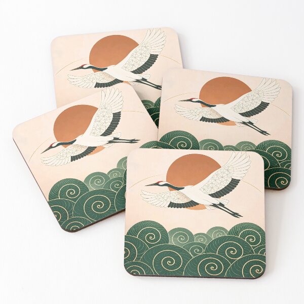 Item preview, Japanese Crane Flying Over Emerald Spiral Waves designed and sold by LuxeBuzz.