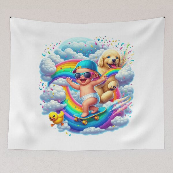 Item preview, Baby Skateboard Rainbow Adventure with Party Pets designed and sold by Mitaudesign.