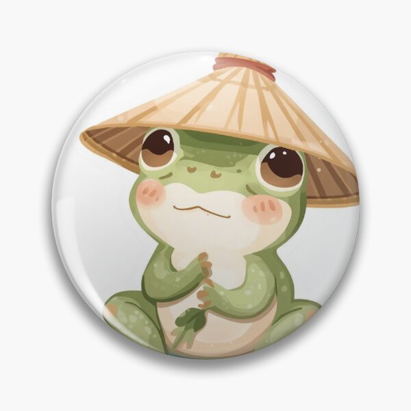 Item preview, Kawaii Frog in Straw Hat - Minimalist Japanese Illustration, Framed Wall Art designed and sold by Mintalize.