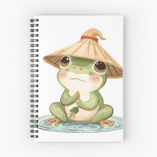Item preview, Kawaii Frog in Straw Hat - Minimalist Japanese Illustration, Framed Wall Art designed and sold by Mintalize.