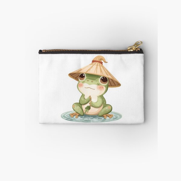 Item preview, Kawaii Frog in Straw Hat - Minimalist Japanese Illustration, Framed Wall Art designed and sold by Mintalize.
