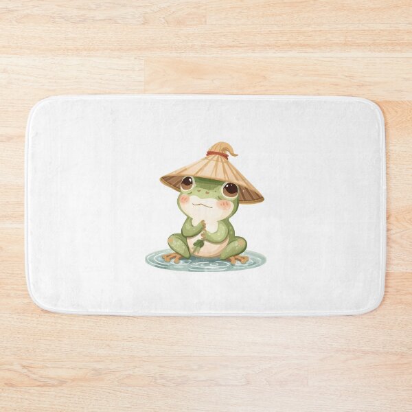 Item preview, Kawaii Frog in Straw Hat - Minimalist Japanese Illustration, Framed Wall Art designed and sold by Mintalize.
