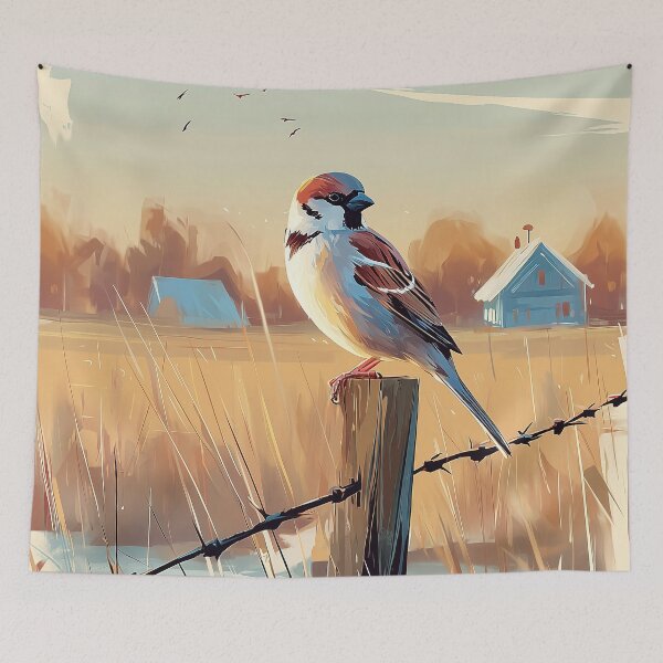 Item preview, Sparrow Sentinel Over Rustic Fields designed and sold by Venon28.