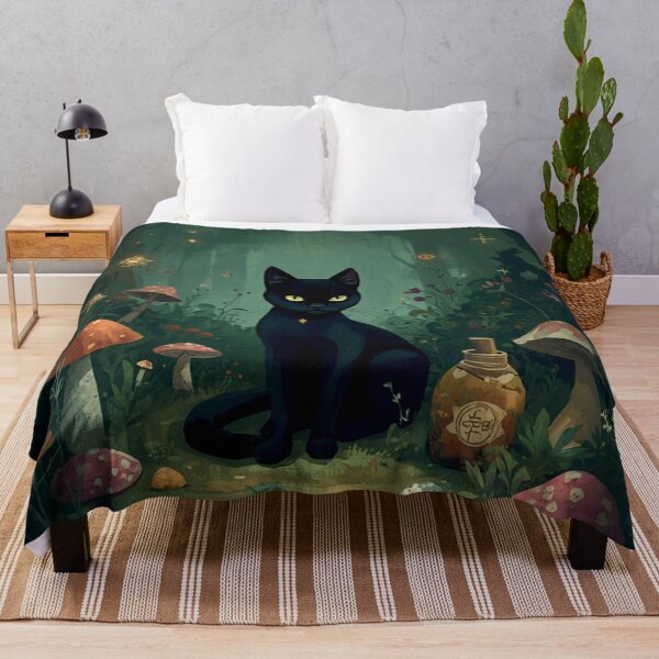 Item preview, Witchy Black Cat in Enchanted Forest Garden Magical Mushroom Cottagecore Art designed and sold by ArtDesignRemix.