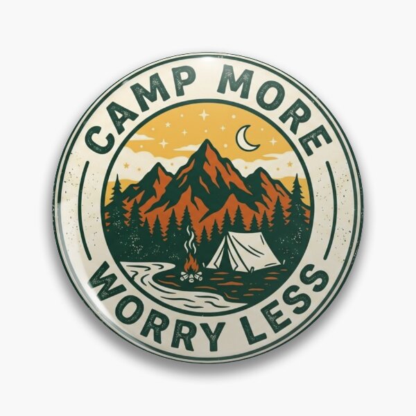 Item preview, Camp More Worry Less | Vintage Camping Campfire Badge designed and sold by CH-4TEE.