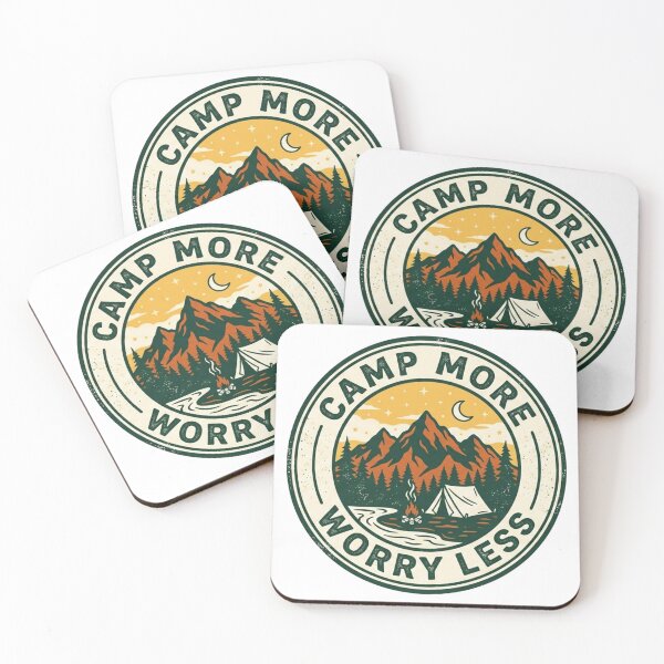Item preview, Camp More Worry Less | Vintage Camping Campfire Badge designed and sold by CH-4TEE.