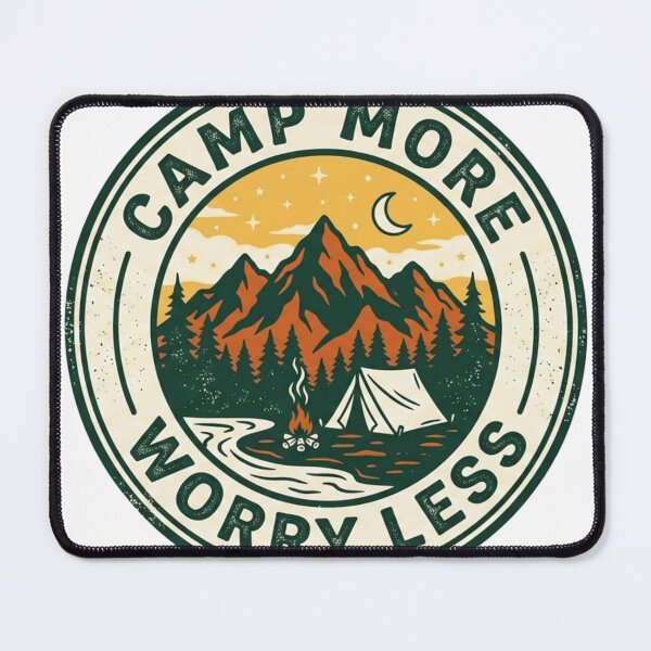 Item preview, Camp More Worry Less | Vintage Camping Campfire Badge designed and sold by CH-4TEE.