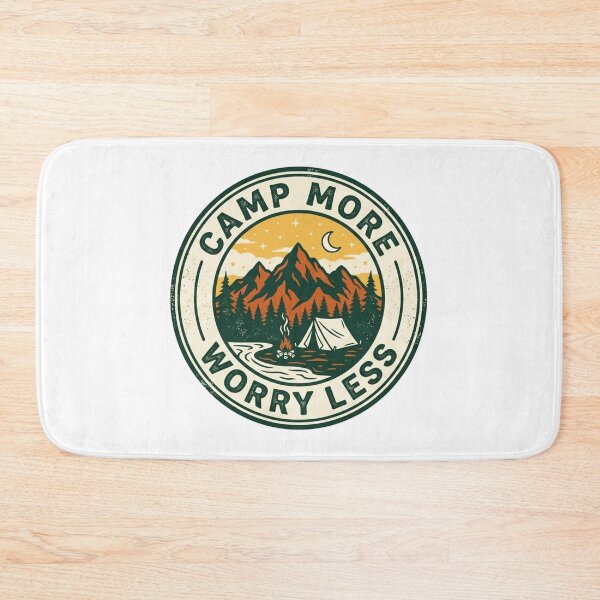 Item preview, Camp More Worry Less | Vintage Camping Campfire Badge designed and sold by CH-4TEE.