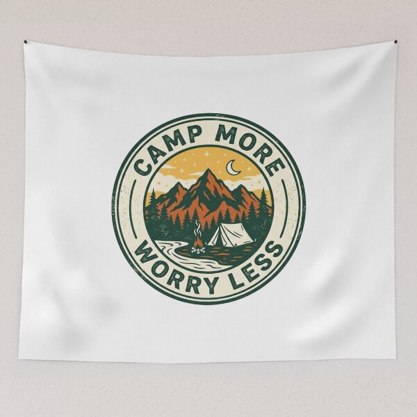 Item preview, Camp More Worry Less | Vintage Camping Campfire Badge designed and sold by CH-4TEE.
