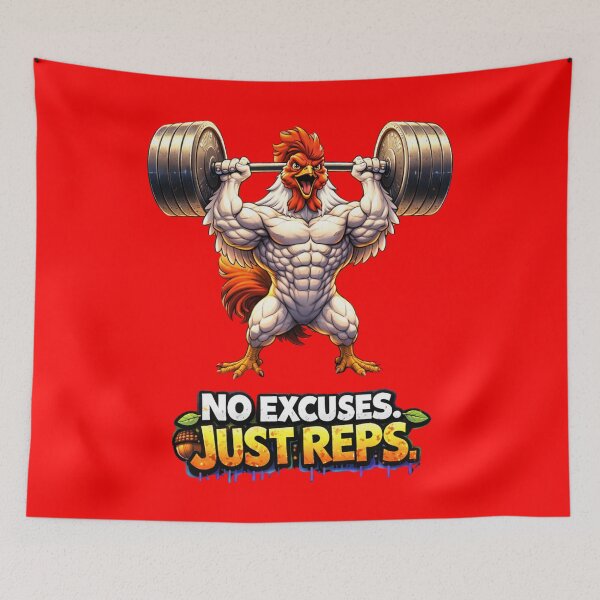 Item preview, No Excuses Just Reps – Funny Gym Rooster Motivation Design designed and sold by Gym4Studio.