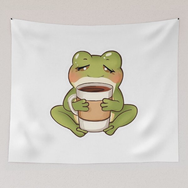 Item preview, Cute Sleepy Frog Drinking Coffee Funny Morning Sticker designed and sold by Bhumika StickerArtist .