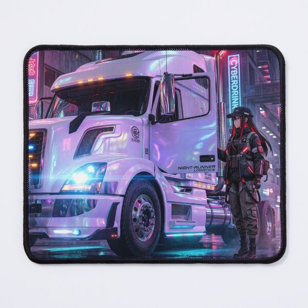 Item preview, White Cyberpunk Truck & Techwear Driver - Neo-Shinjuku Rain designed and sold by JDMTokyoStore.