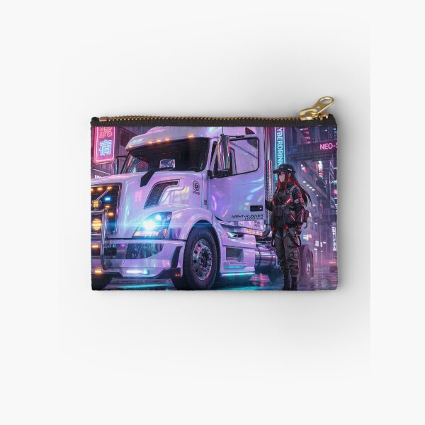 Item preview, White Cyberpunk Truck & Techwear Driver - Neo-Shinjuku Rain designed and sold by JDMTokyoStore.