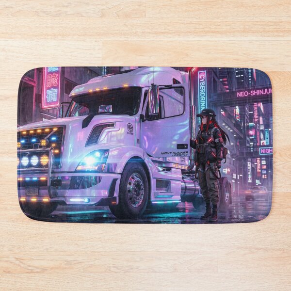 Item preview, White Cyberpunk Truck & Techwear Driver - Neo-Shinjuku Rain designed and sold by JDMTokyoStore.