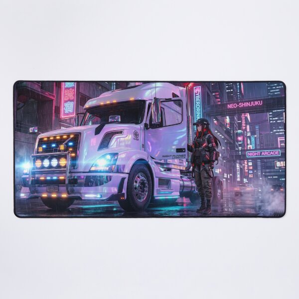 Item preview, White Cyberpunk Truck & Techwear Driver - Neo-Shinjuku Rain designed and sold by JDMTokyoStore.