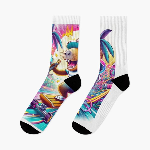 Item preview, Happy Capybara Skateboarding with DJ Astronaut & Skeleton Sax designed and sold by Mitaudesign.