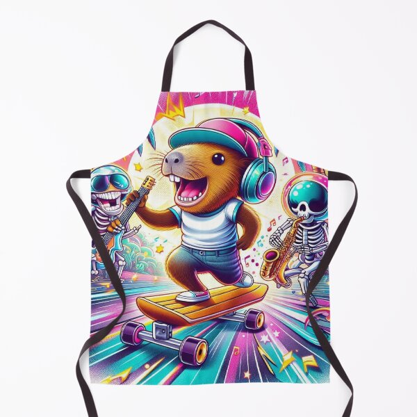 Item preview, Happy Capybara Skateboarding with DJ Astronaut & Skeleton Sax designed and sold by Mitaudesign.