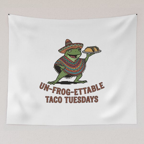 Item preview, Funny Frog Serving Mexican Food in Sombrero and Poncho designed and sold by Floomart.