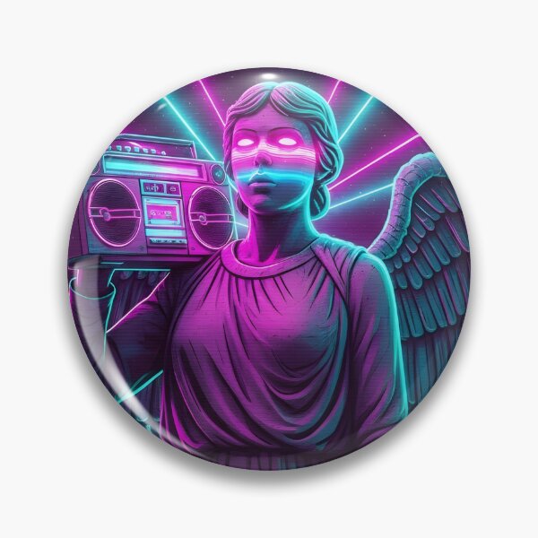 Item preview, Neon Angel Statue with Boombox - 80s Vaporwave Glitch Art designed and sold by powersunlight.