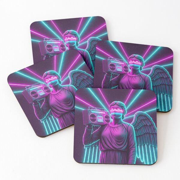 Item preview, Neon Angel Statue with Boombox - 80s Vaporwave Glitch Art designed and sold by powersunlight.
