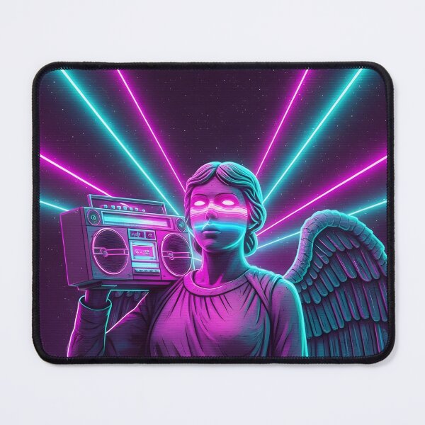 Item preview, Neon Angel Statue with Boombox - 80s Vaporwave Glitch Art designed and sold by powersunlight.