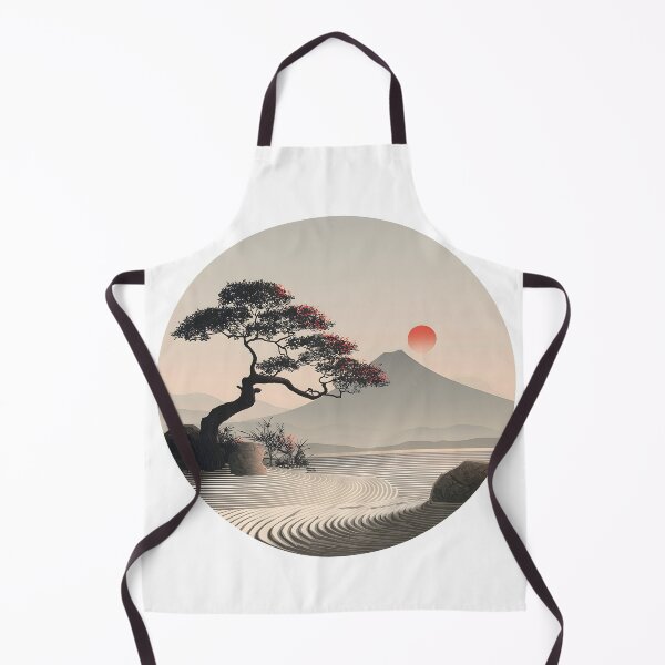 Item preview, Minimalist Japanese Zen Garden Window – Bonsai Tree & Mount Fuji Sunrise Illustration designed and sold by Artania21.