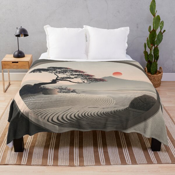 Item preview, Minimalist Japanese Zen Garden Window – Bonsai Tree & Mount Fuji Sunrise Illustration designed and sold by Artania21.