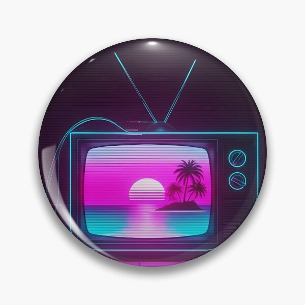 Artikelvorschau, Neon-Synthwave-Sonnenuntergang in einem Retro-Fernseher entworfen und verkauft von powersunlight.