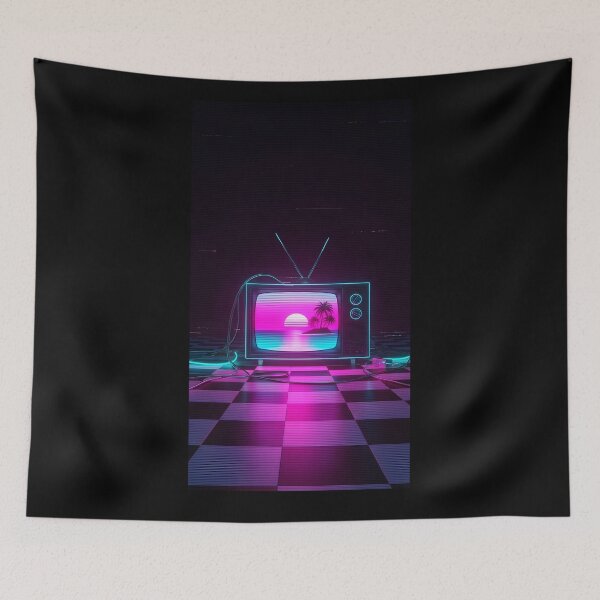 Item preview, Neon Synthwave Sunset in a Retro TV designed and sold by powersunlight.