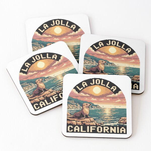 Item preview, La Jolla Cove California: Sea Lion Pixel Art Retro Sunset designed and sold by CircinusStore.